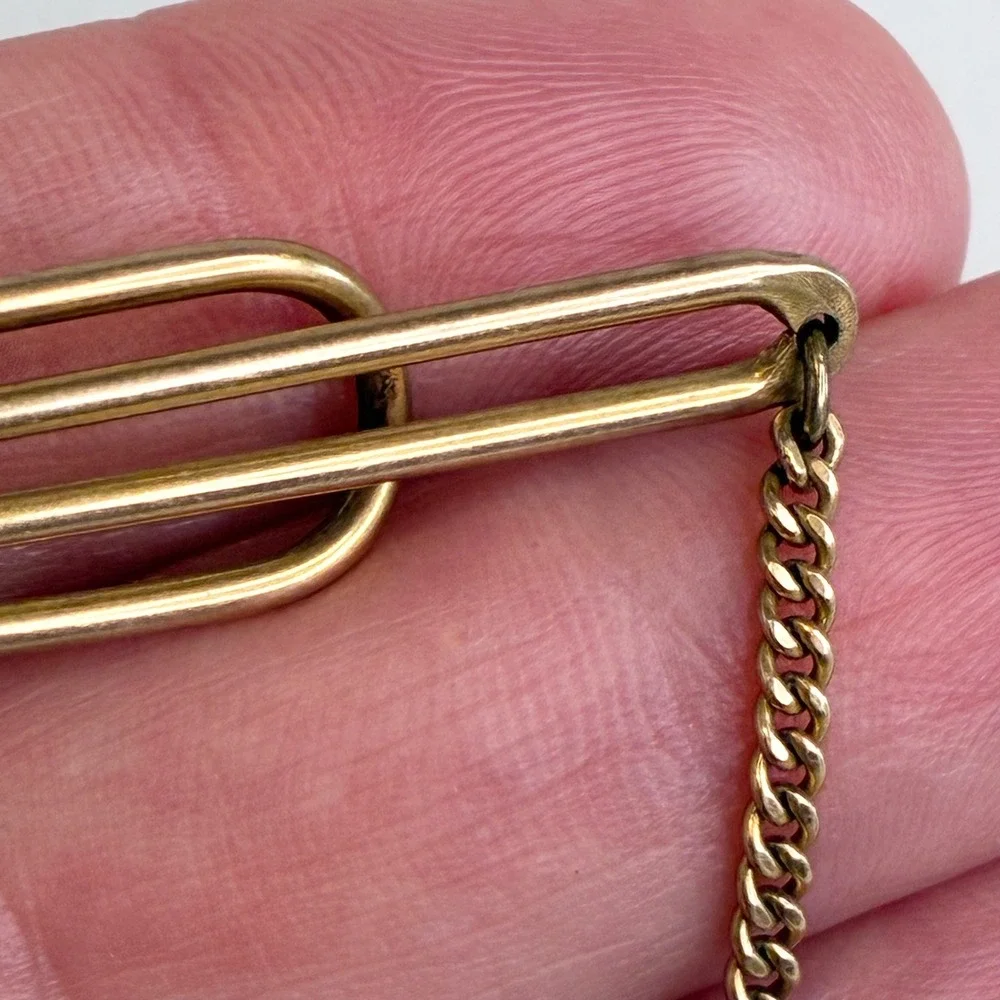 Vintage Swank Tie Chain Gold Filled Bar Clip Plaque Curb Link Mens Accessory